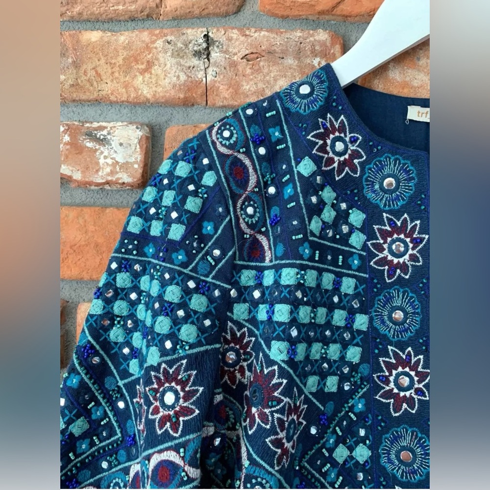 Zara A181 Blue Beaded Embroidered Embellished Mirrored Jacket Blazer - Medium ✨